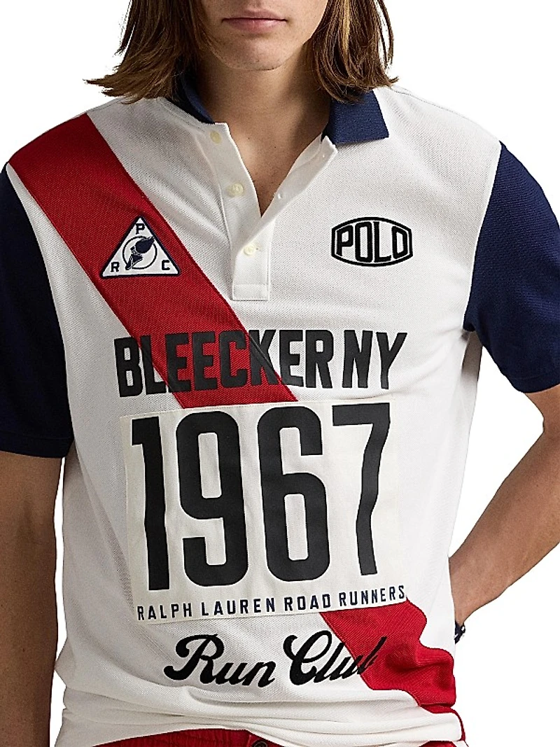 Classic-Fit Mesh Graphic Polo Shirt