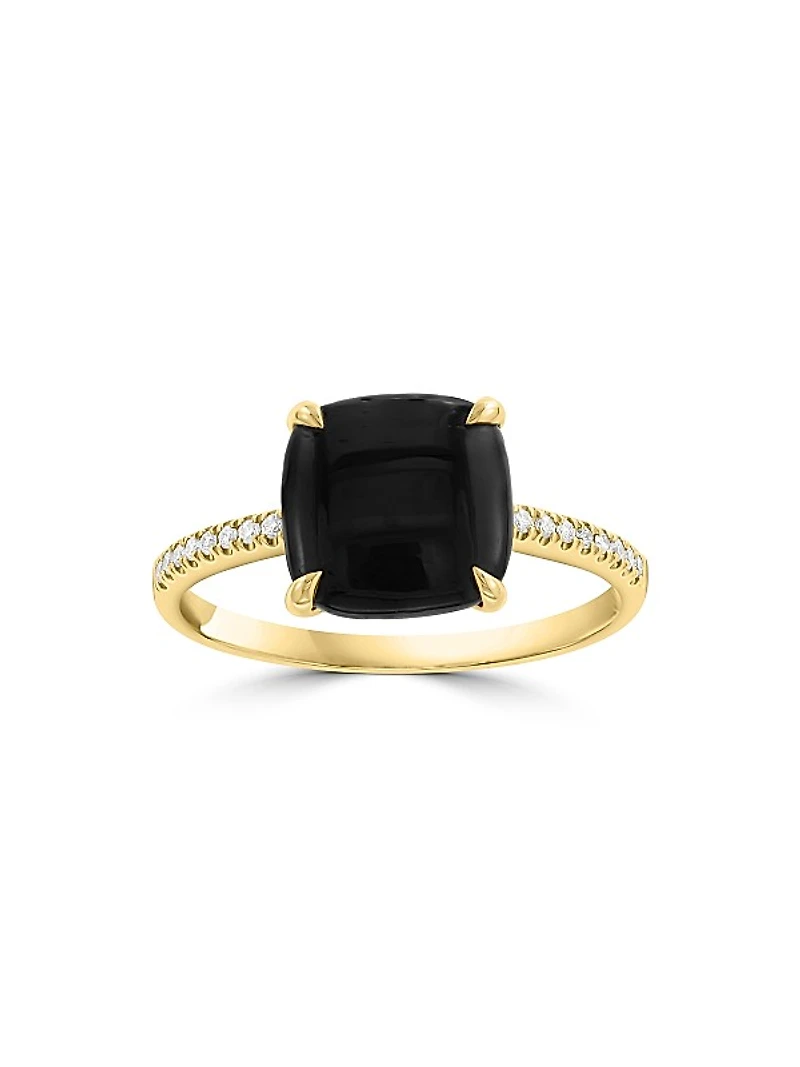 14K Yellow Gold, Onyx & 0.05 TCW Diamond Ring