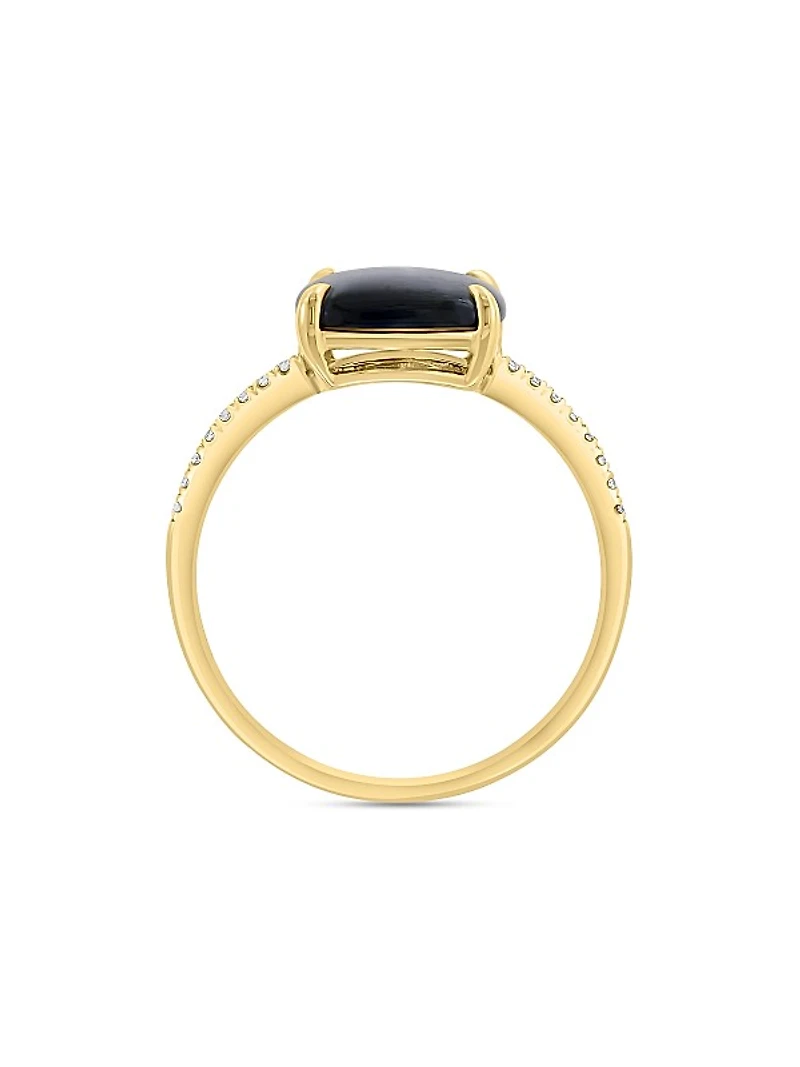 14K Yellow Gold, Onyx & 0.05 TCW Diamond Ring