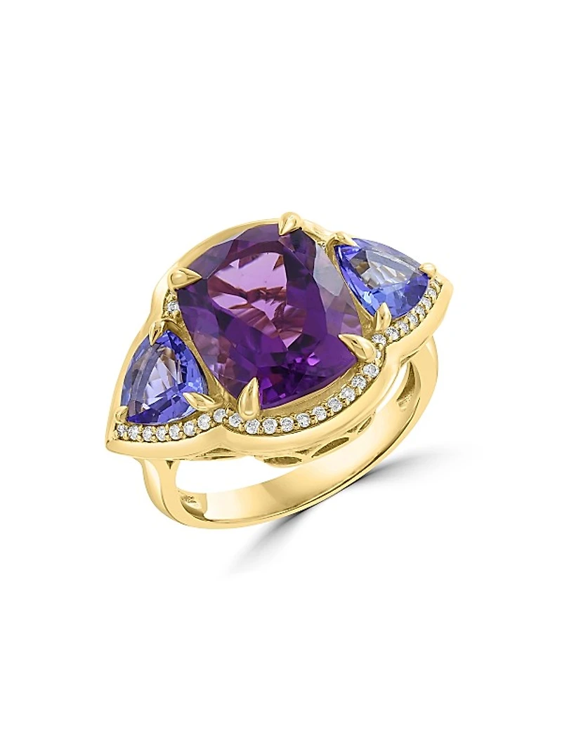 14K Yellow Gold, Amethyst, Tanzanite & 0.20 TCW Diamond Ring