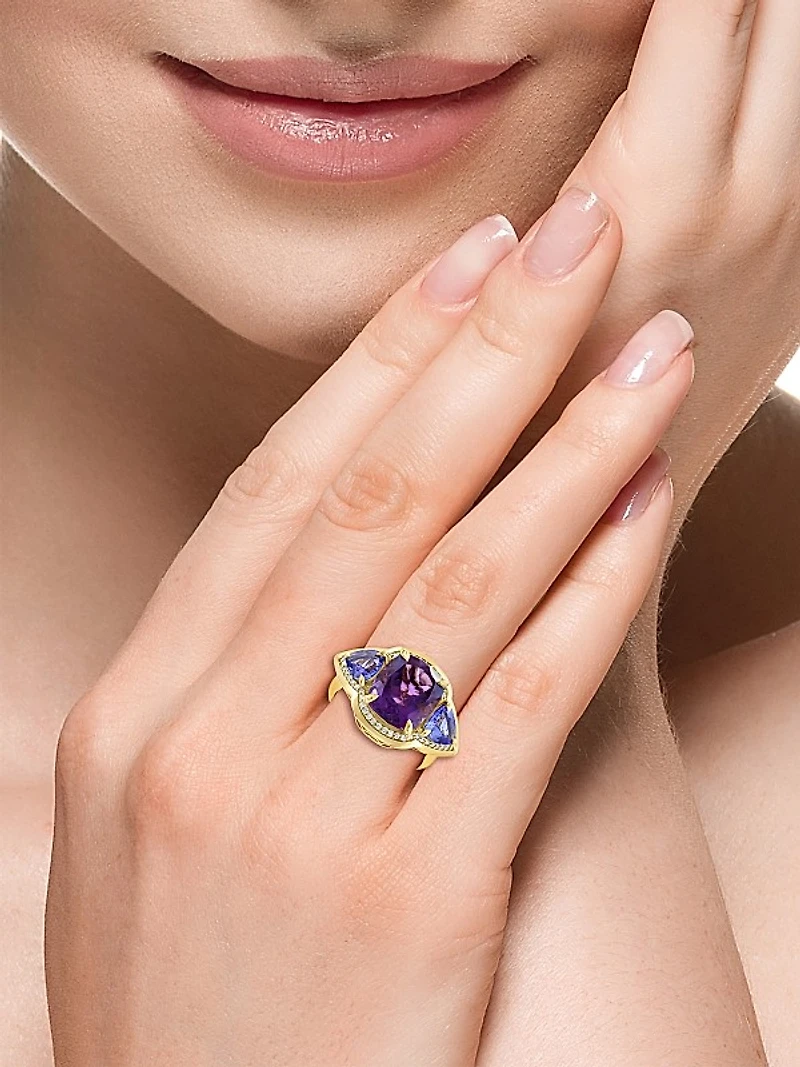 14K Yellow Gold, Amethyst, Tanzanite & 0.20 TCW Diamond Ring