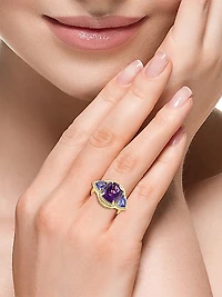14K Yellow Gold, Amethyst, Tanzanite & 0.20 TCW Diamond Ring