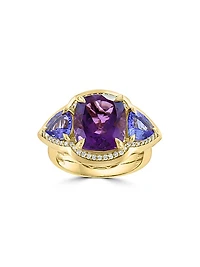 14K Yellow Gold, Amethyst, Tanzanite & 0.20 TCW Diamond Ring