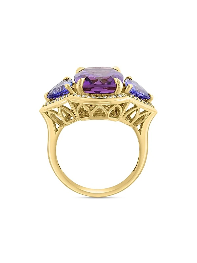 14K Yellow Gold, Amethyst, Tanzanite & 0.20 TCW Diamond Ring