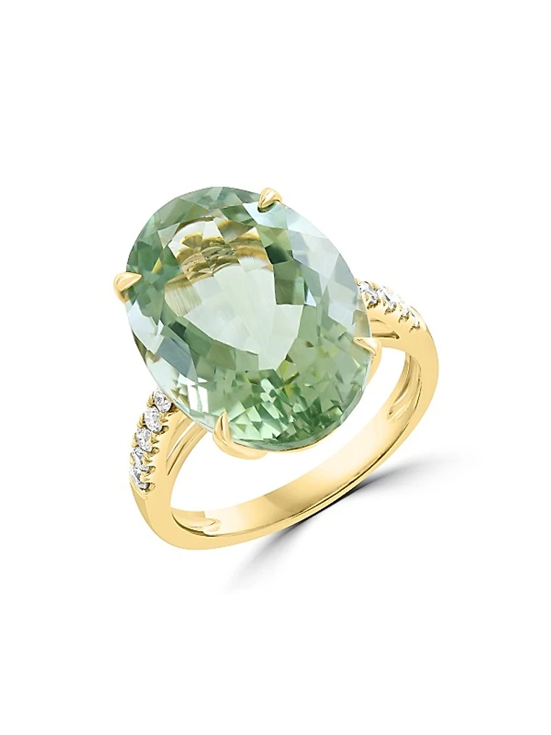 14K Yellow Gold, Green Amethyst & 0.20 TCW Diamond Ring