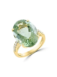 14K Yellow Gold, Green Amethyst & 0.20 TCW Diamond Ring