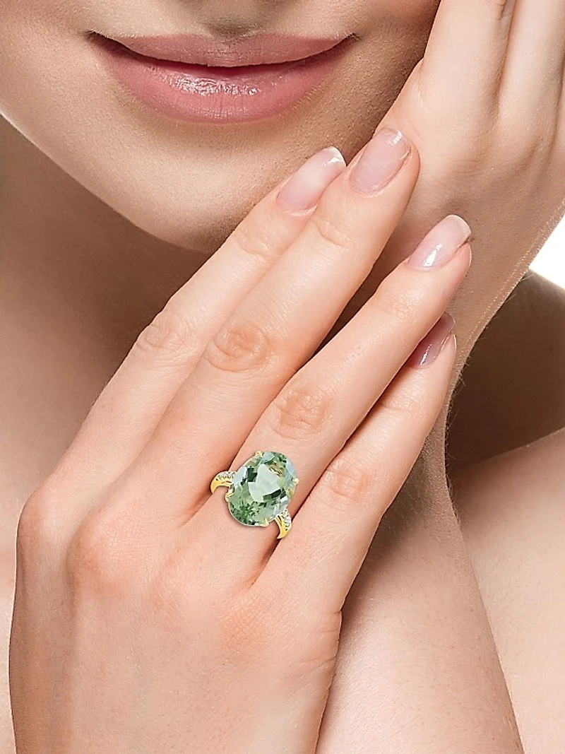 14K Yellow Gold, Green Amethyst & 0.20 TCW Diamond Ring