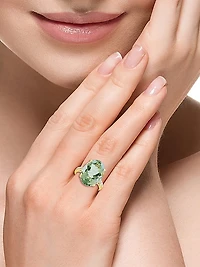 14K Yellow Gold, Green Amethyst & 0.20 TCW Diamond Ring