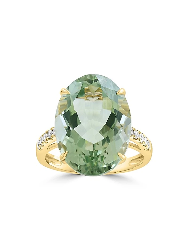 14K Yellow Gold, Green Amethyst & 0.20 TCW Diamond Ring