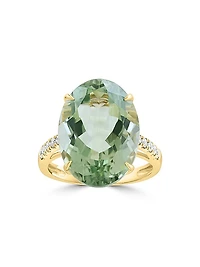 14K Yellow Gold, Green Amethyst & 0.20 TCW Diamond Ring