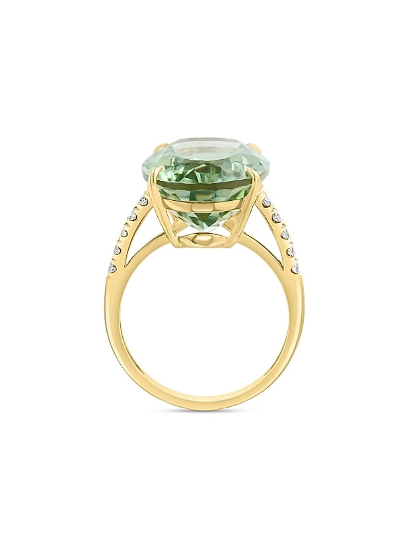 14K Yellow Gold, Green Amethyst & 0.20 TCW Diamond Ring