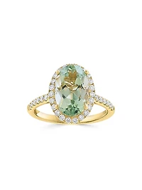14K Yellow Gold, Green Amethyst & 0.45 TCW Diamond Halo Ring