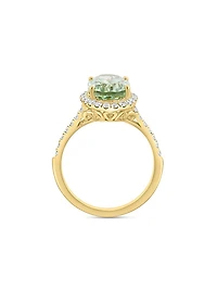 14K Yellow Gold, Green Amethyst & 0.45 TCW Diamond Halo Ring
