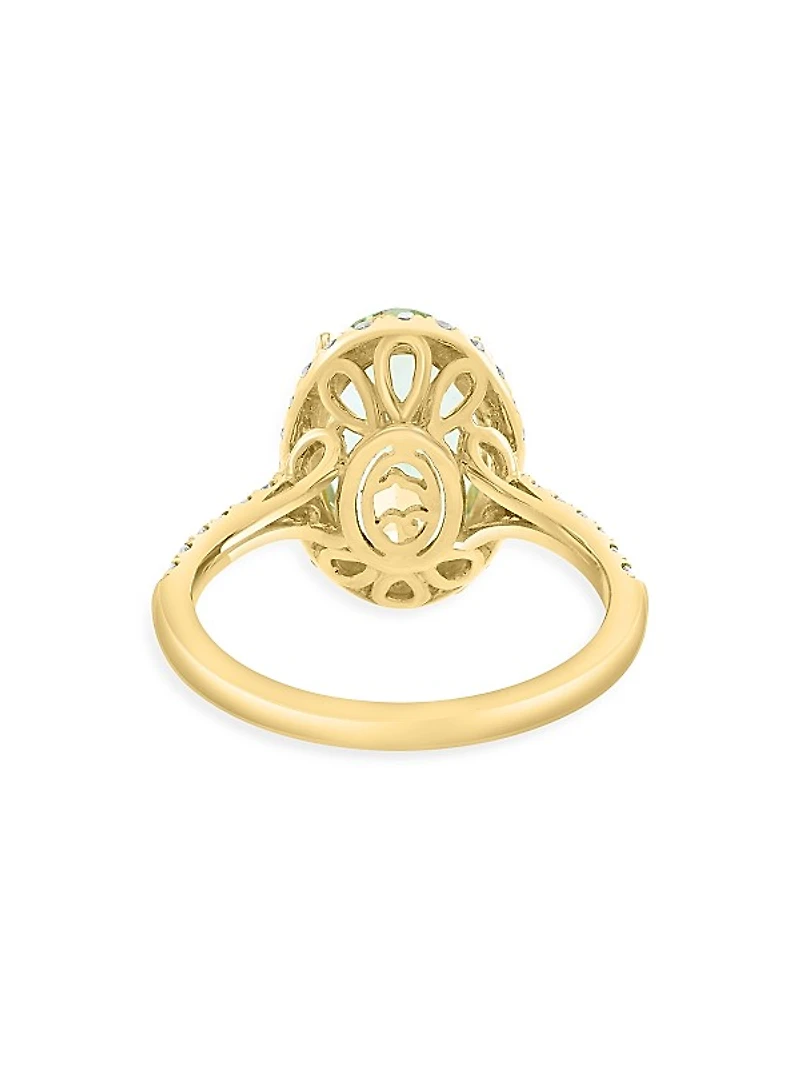 14K Yellow Gold, Green Amethyst & 0.45 TCW Diamond Halo Ring