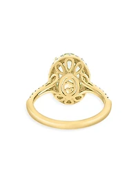 14K Yellow Gold, Green Amethyst & 0.45 TCW Diamond Halo Ring