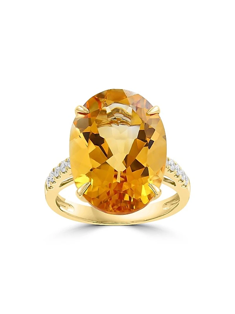 14K Yellow Gold, Citrine & 0.20 TCW Diamond Solitaire Ring