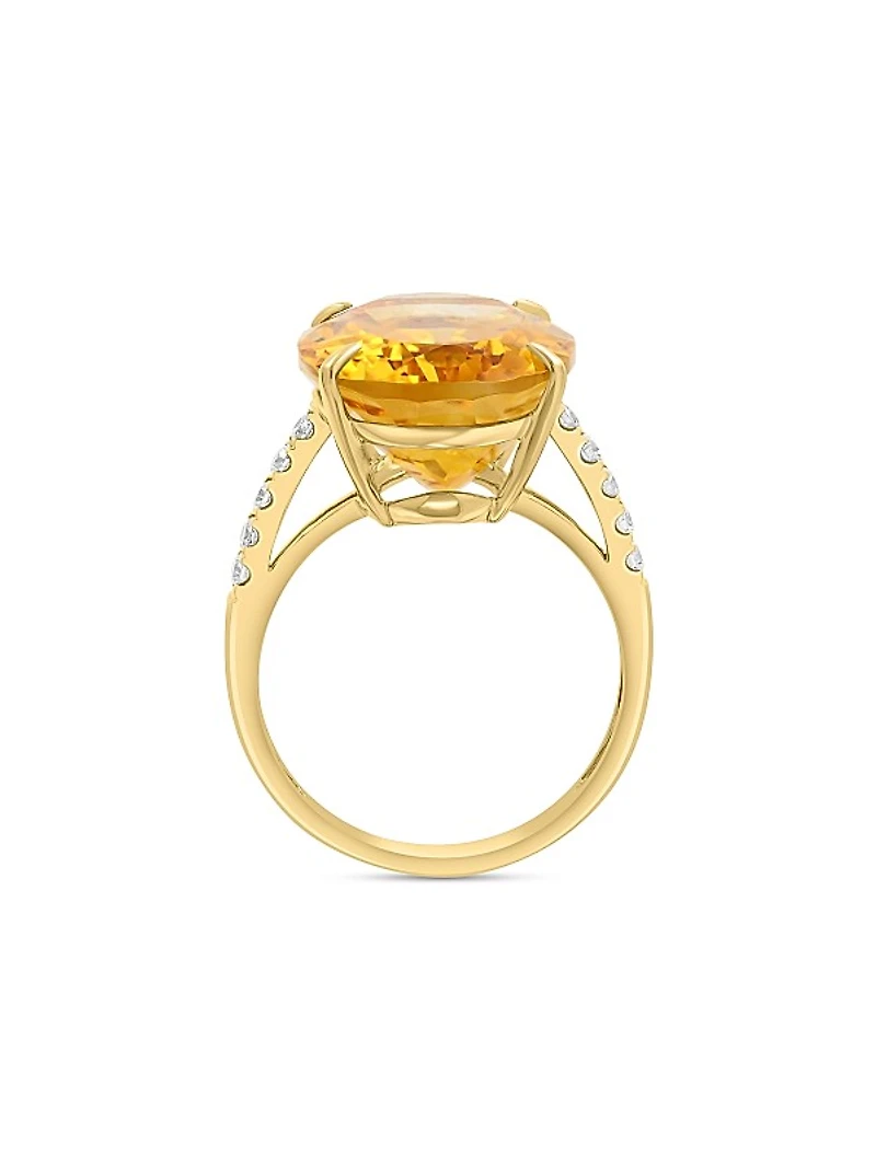 14K Yellow Gold, Citrine & 0.20 TCW Diamond Solitaire Ring