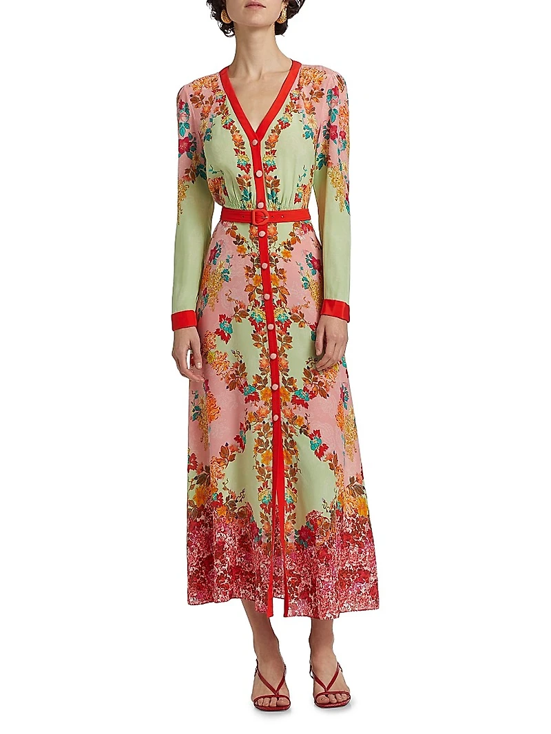 V.Tang Lea Floral Silk Shirtdress