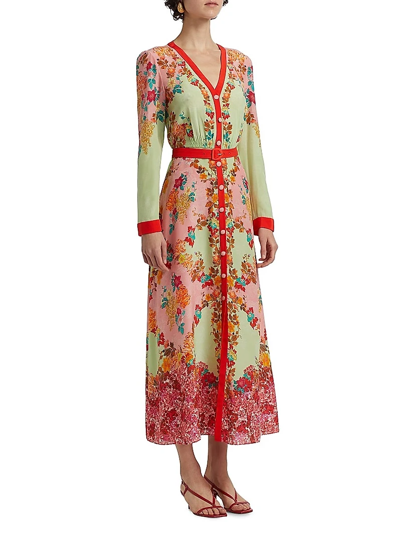 V.Tang Lea Floral Silk Shirtdress