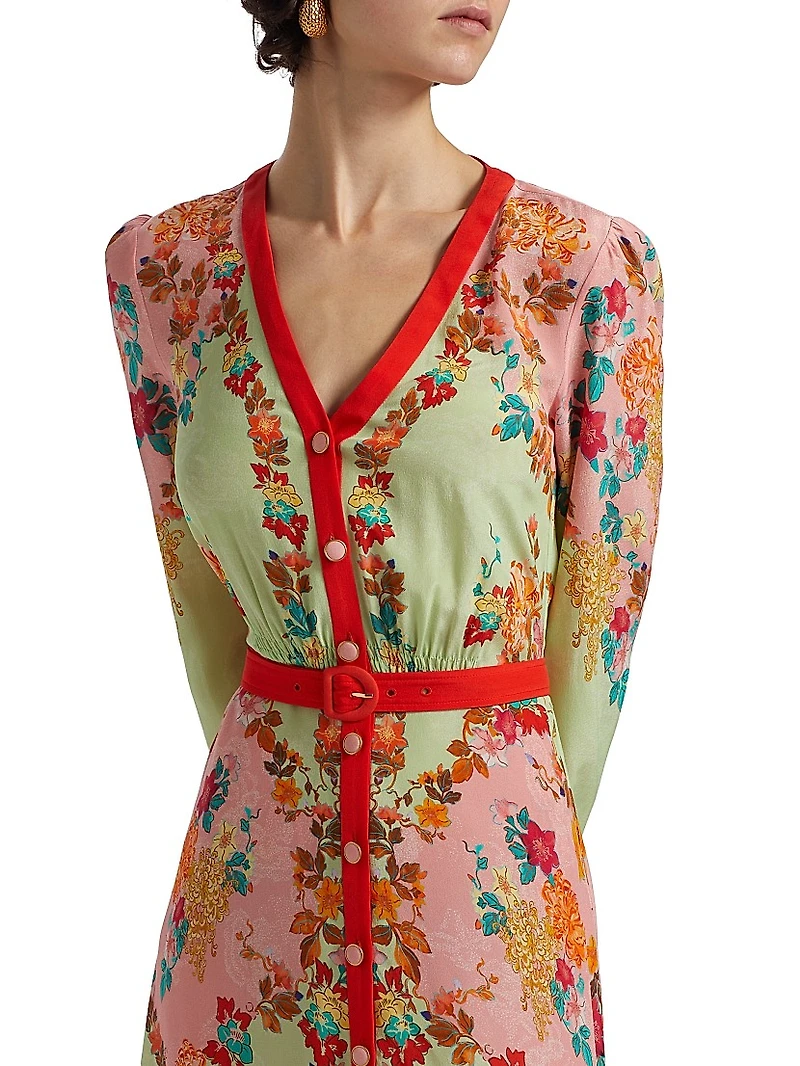 V.Tang Lea Floral Silk Shirtdress