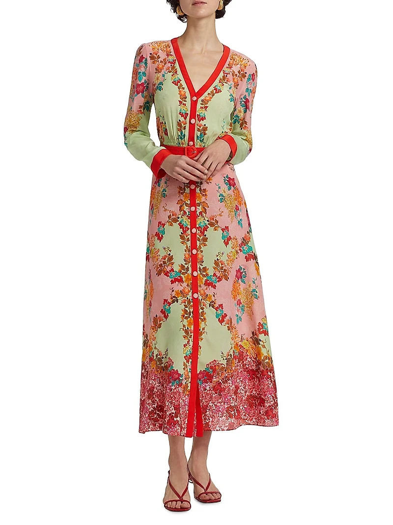V.Tang Lea Floral Silk Shirtdress