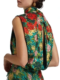 Fleur Ruffle Floral Silk Midi-Dress