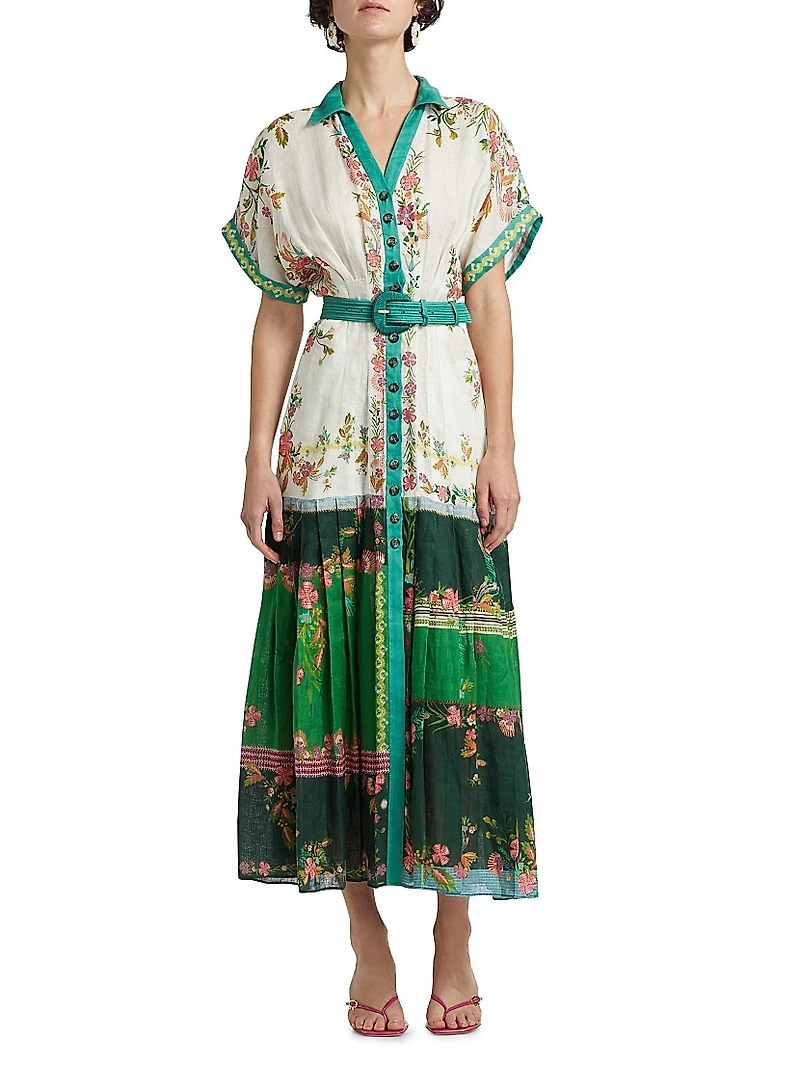 Riya-B Floral Linen Midi-Shirtdress