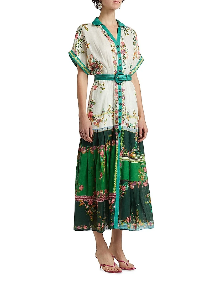 Riya-B Floral Linen Midi-Shirtdress