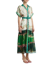 Riya-B Floral Linen Midi-Shirtdress