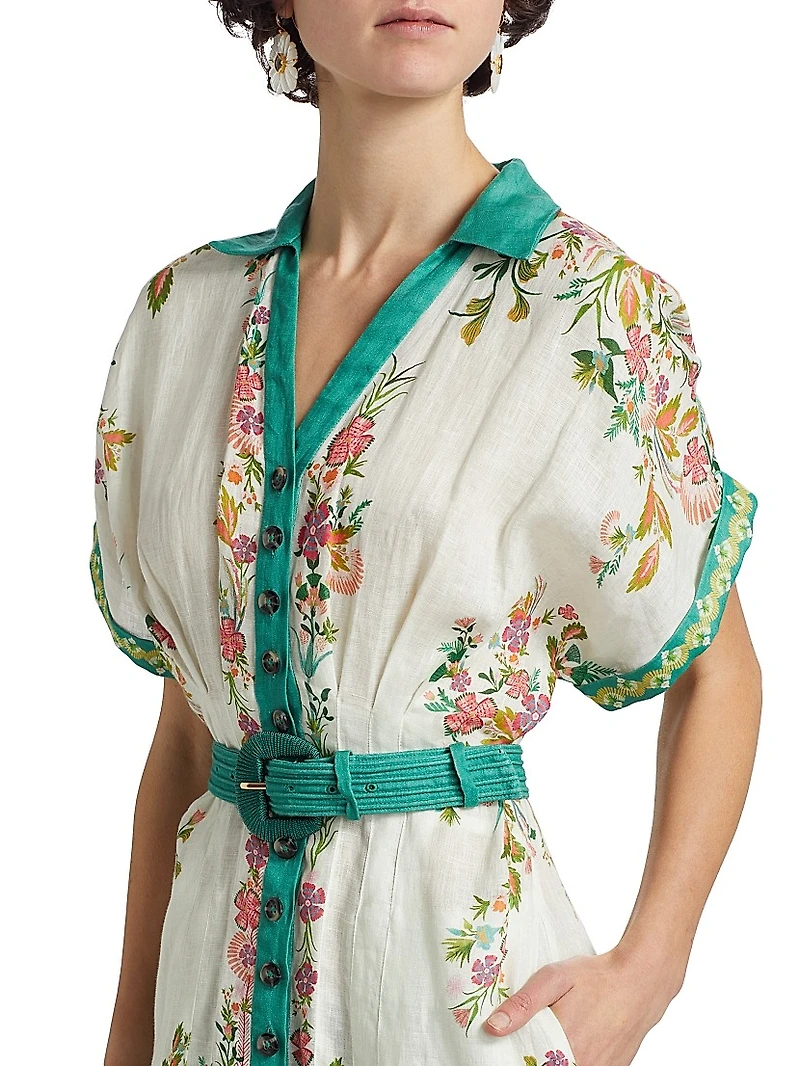 Riya-B Floral Linen Midi-Shirtdress