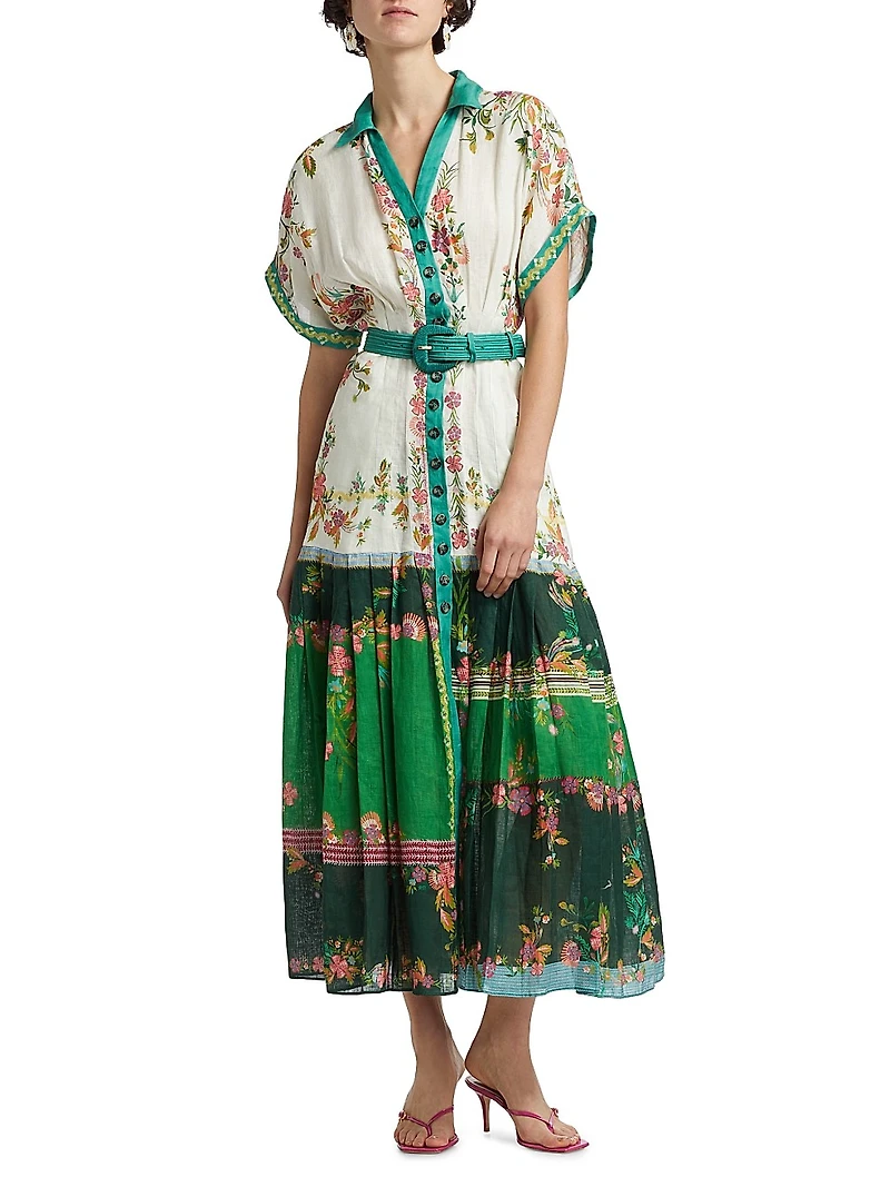 Riya-B Floral Linen Midi-Shirtdress
