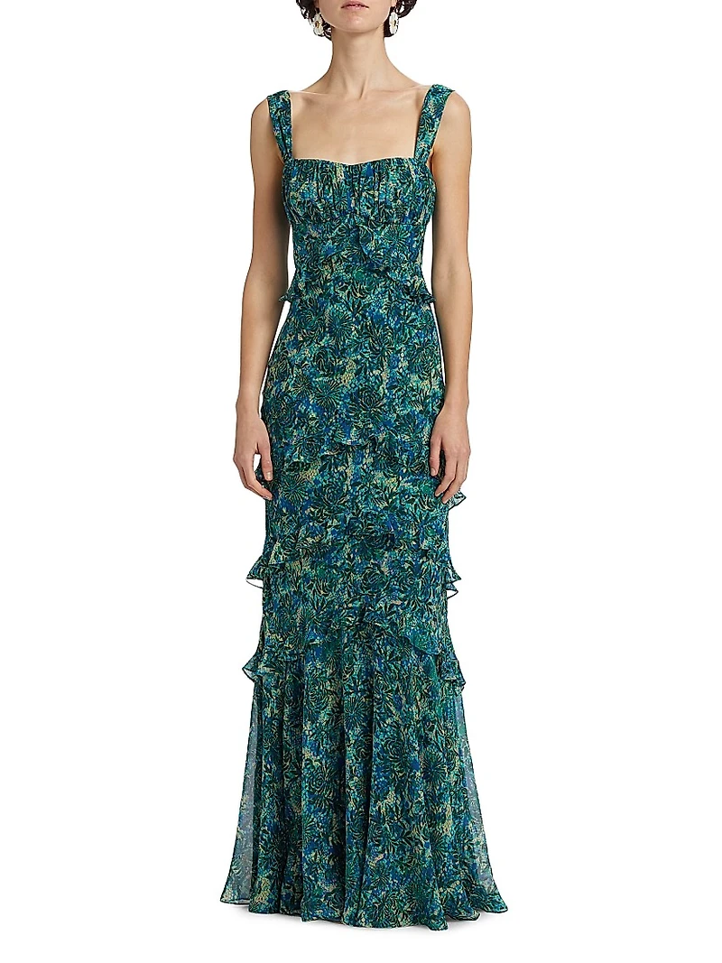 Chandra Ruffle Jacqaurd Maxi Dress