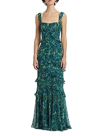 Chandra Ruffle Jacqaurd Maxi Dress
