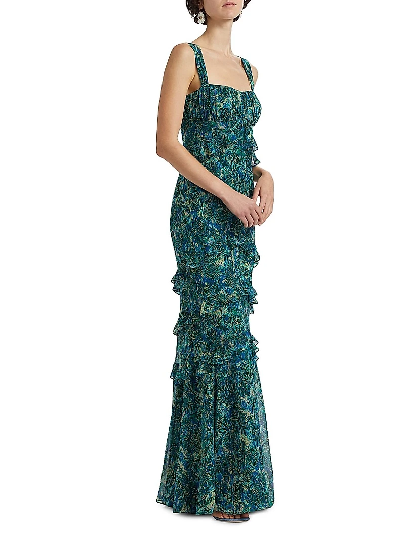 Chandra Ruffle Jacqaurd Maxi Dress