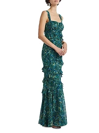 Chandra Ruffle Jacqaurd Maxi Dress