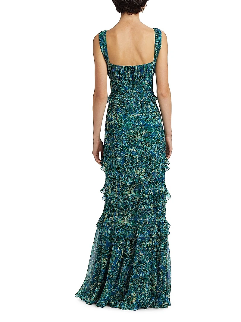 Chandra Ruffle Jacqaurd Maxi Dress