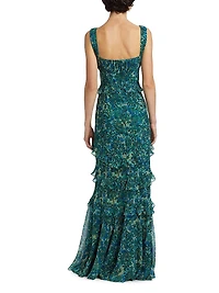 Chandra Ruffle Jacqaurd Maxi Dress