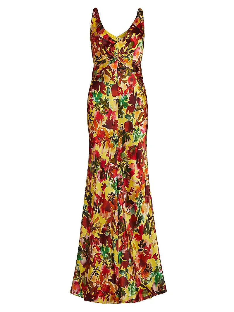 Wilhelmina Floral Silk Maxi Dress