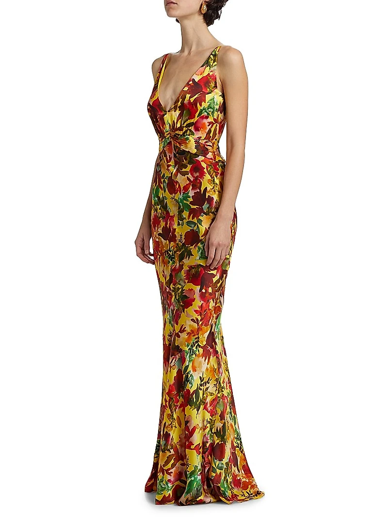 Wilhelmina Floral Silk Maxi Dress