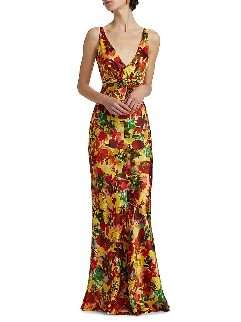 Wilhelmina Floral Silk Maxi Dress