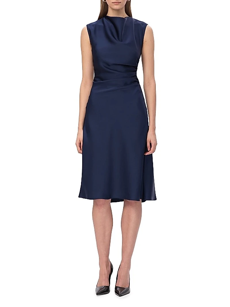 Satin Cowlneck Midi-Dress