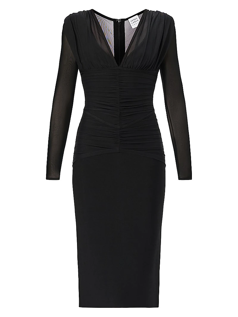 The Angela Ruched Plunge Midi-Dress