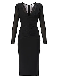 The Angela Ruched Plunge Midi-Dress