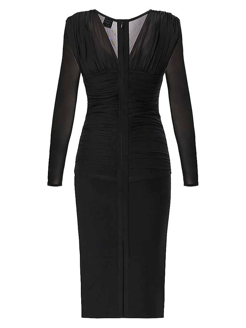 The Angela Ruched Plunge Midi-Dress