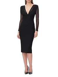 The Angela Ruched Plunge Midi-Dress
