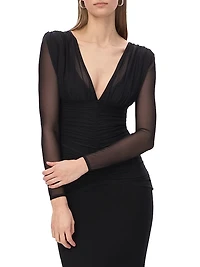 The Angela Ruched Plunge Midi-Dress