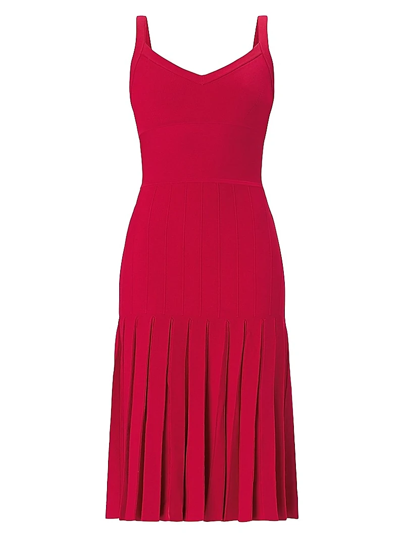 The Rosa Pleated Rib-Knit Fit & Flare Midi-Dress