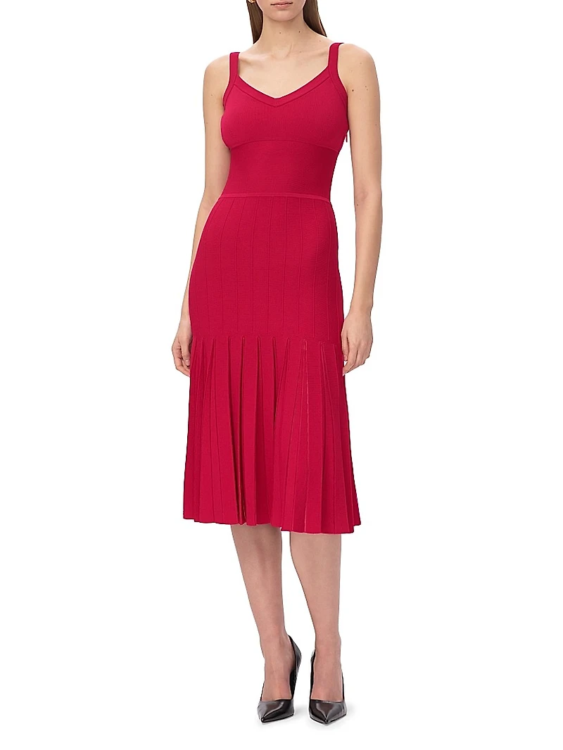 The Rosa Pleated Rib-Knit Fit & Flare Midi-Dress