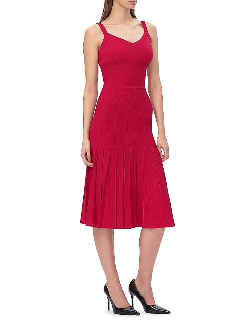 The Rosa Pleated Rib-Knit Fit & Flare Midi-Dress