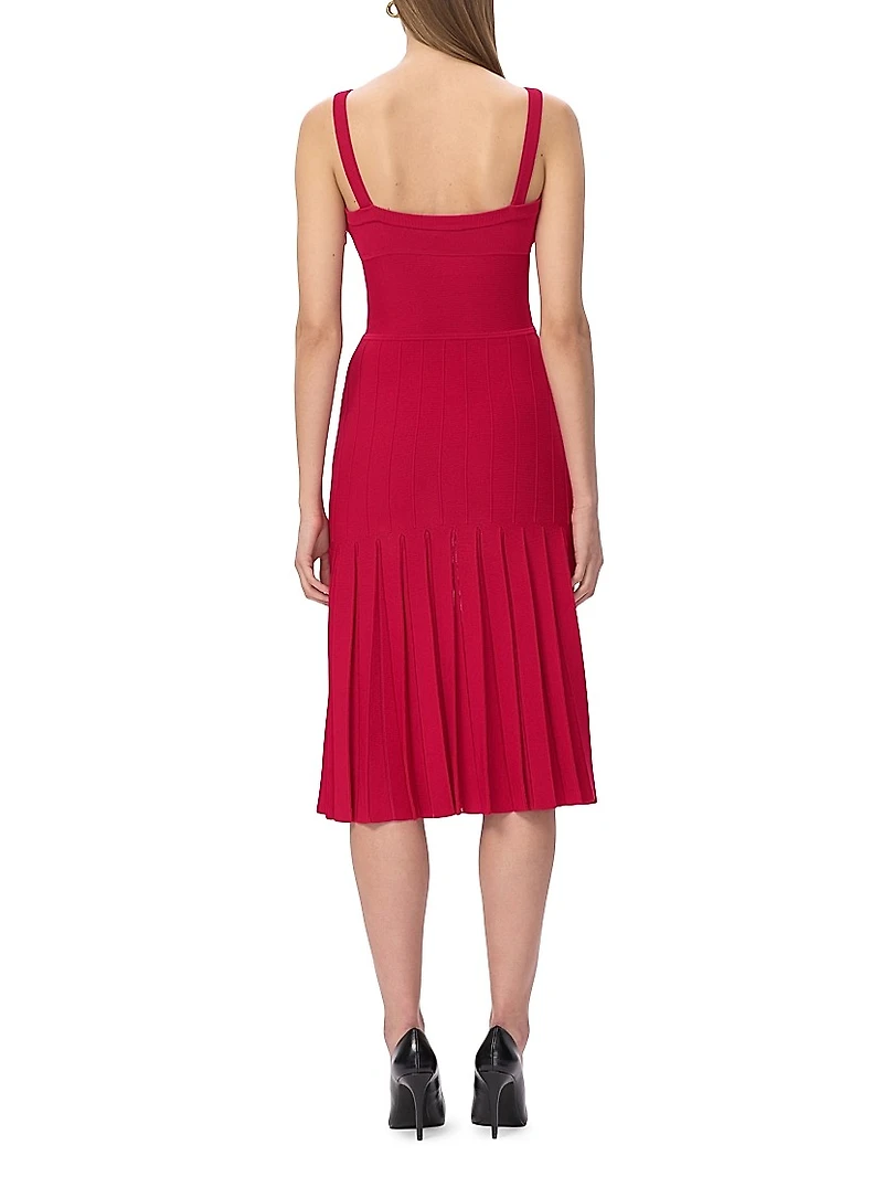 The Rosa Pleated Rib-Knit Fit & Flare Midi-Dress